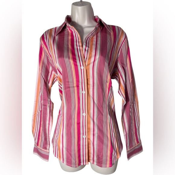 The Limited Women's Long Sleeve Button-Up Top - Pink-Orange Stripe, Large NEW - Picture 1 of 11